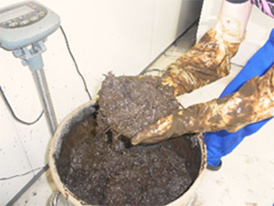 図3　豚ふん尿と稲わらの乾式メタン発酵残渣の様子。