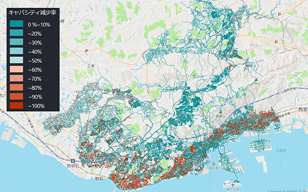 図1　建物倒壊による道路閉塞状況（キャパシティ減少率）