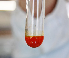 ヨウ化カリウム溶液と硝酸ビスマス溶液を加えると、カフェインは鮮やかな橙色の呈色反応を示します。