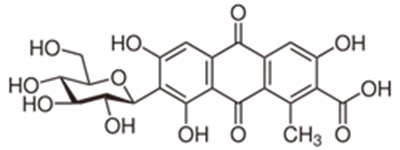 カルミン酸（C22H20O13）の構造式（分子量：492）
